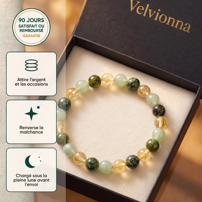 Bracelet d'abondance Velvionna dans son écrin cadeau