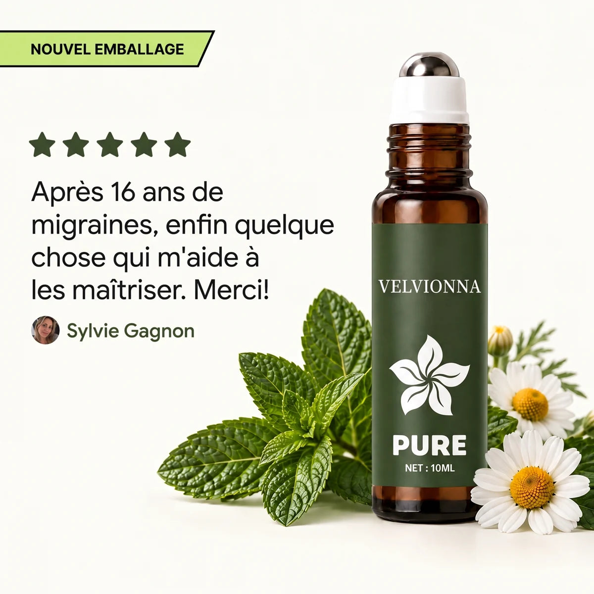 Roll-on Velvionna Pure, menthe et camomille